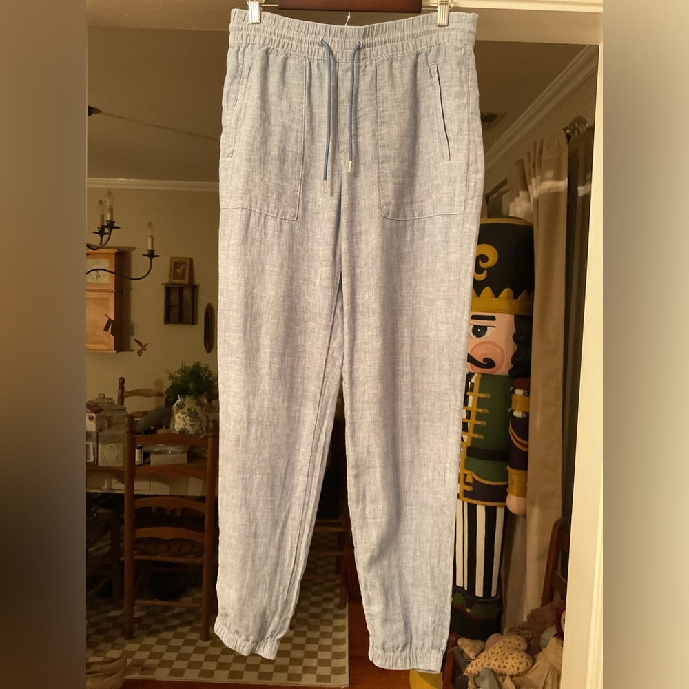 Athleta 100% Linen Cabo Joggers Chambray Light Blue 6 T Tall EXCELLENT CONDITION